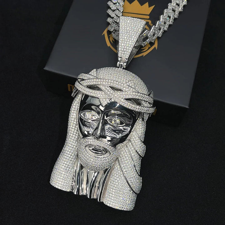 Iced Jesus Face Head Extra Large Pendant 18K Gold