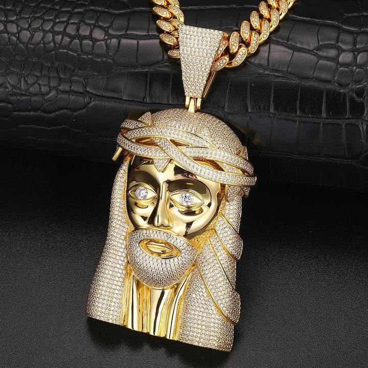 Iced Jesus Face Head Extra Large Pendant 18K Gold