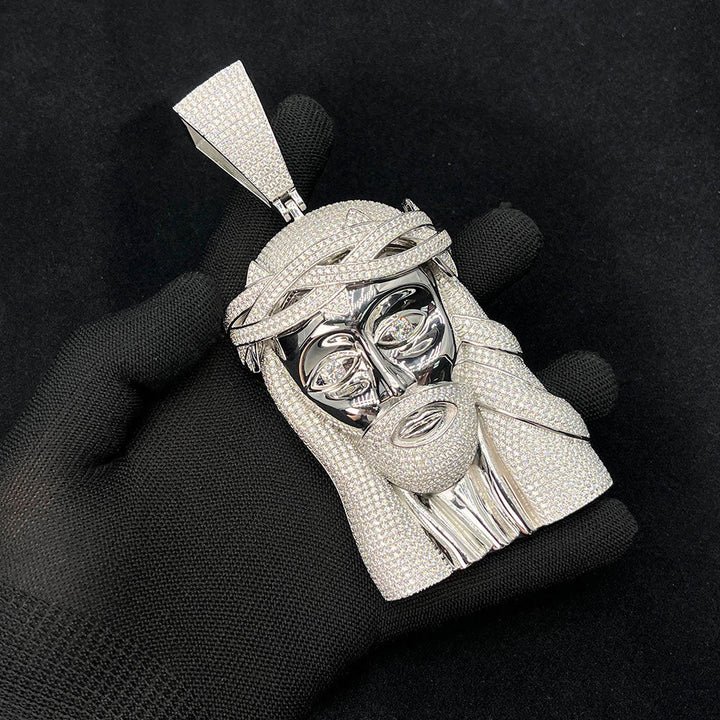 Iced Jesus Face Head Extra Large Pendant 18K Gold